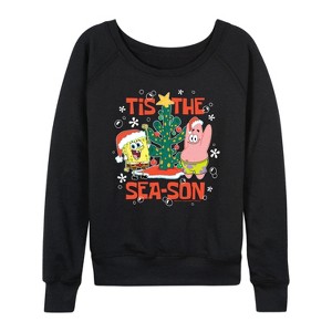 Women's - SpongeBob SquarePants - Tis The Season Lightweight French Terry Wide Neck Long Sleeve Shirt - 1 of 4
