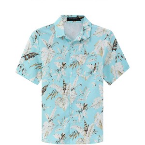 Men's Hawaiian Shirt Short Sleeve Linen Button Down Shirts Casual Floral Printed Beach Shirts with Pocket - 1 of 4