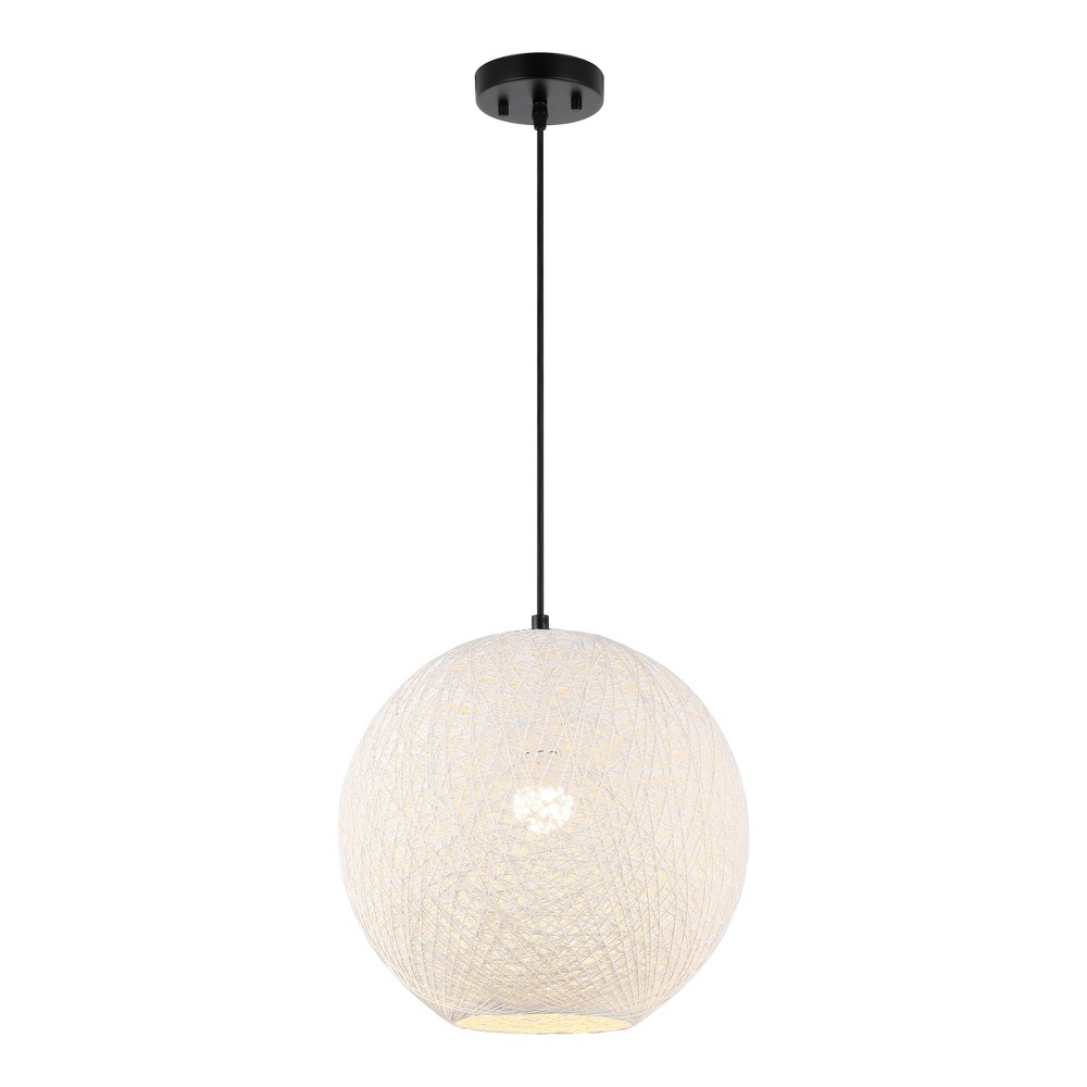 JONATHAN Y 16" Lacey Bohemian Minimalist Iron/Rope Woven Globe LED Pendant White/Black : UL Listed, Adjustable Height, Includes Mounting Hardware
