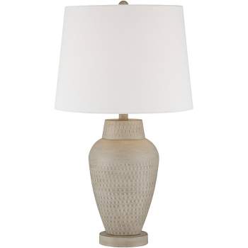 360 Lighting Rupert Rustic Farmhouse Table Lamp 24 3/4" High Beige Hammered Off White Linen Drum Shade for Bedroom Living Room Bedside Nightstand Home