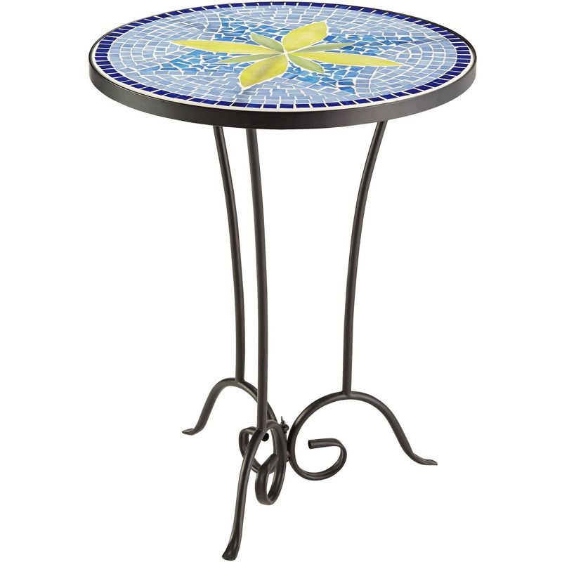 Teal Island Designs Rustic Black Round Outdoor Accent Side Table 17 1/2" Wide Blue Yellow Mosaic Tabletop for Front Porch Patio Home House, 5 of 8