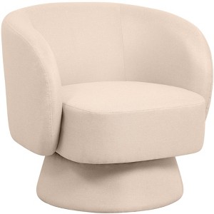 LeisureMod Accent Chair Upholstered Velvet Boucle Linen Armchair with Round Barrel Design and 360-Degree Swivel Removable Round Base - 1 of 4