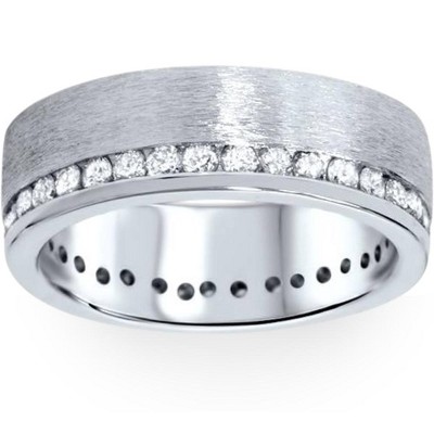 Pompeii3 1 1/10ct Diamond Eternity Wedding Ring Brushed 14K Band