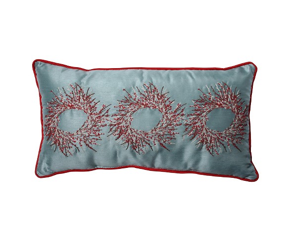 Pillow Perfect Christmas Wreaths Rectangular Throw Pillow - 18"x10" - Blue