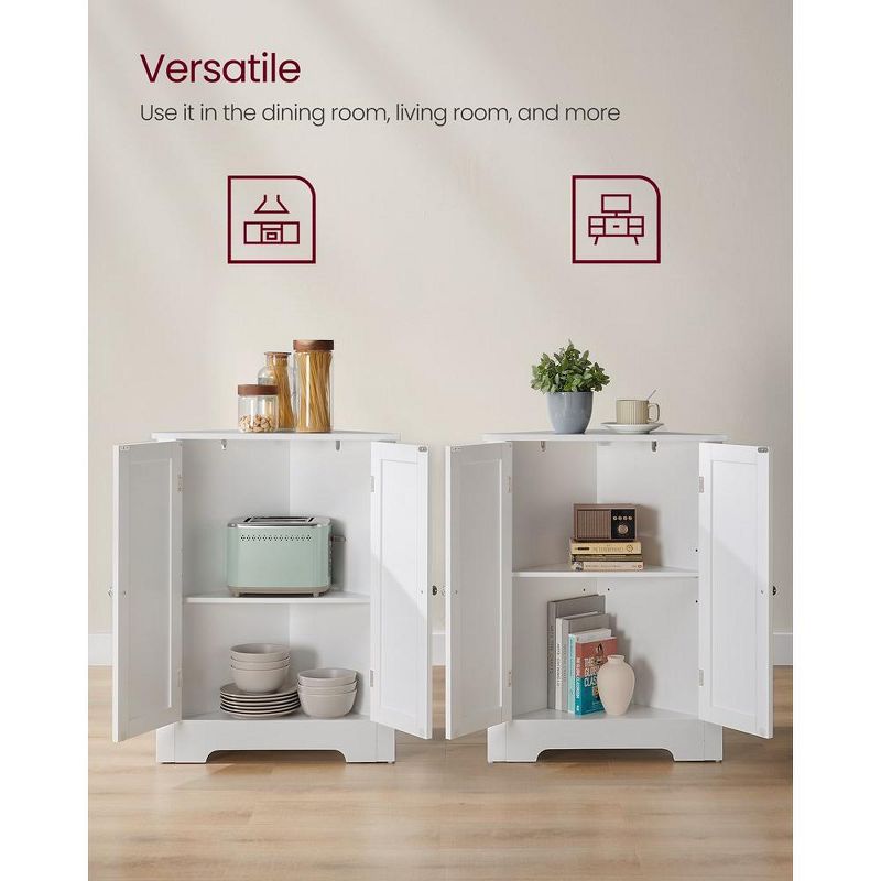 VASAGLE Corner Cabinet, Storage Cabinet with Doors and Adjustable Shelf, for Small Spaces Modern Design, Classic White, 3 of 6