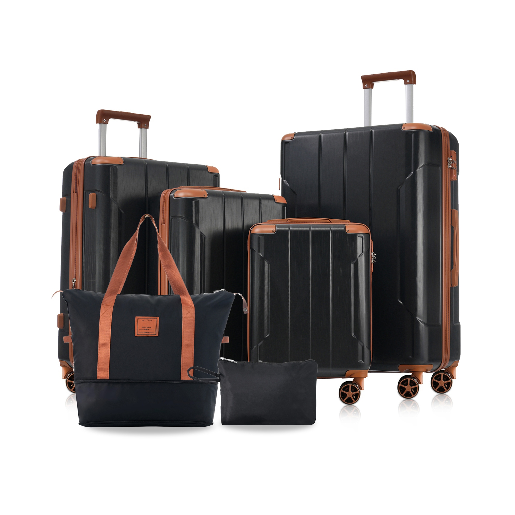 6-Piece Hardshell Luggage Set with TSA Lock, Expandable Lightweight Suitcases with Spinner Wheels, Black - ModernLuxe