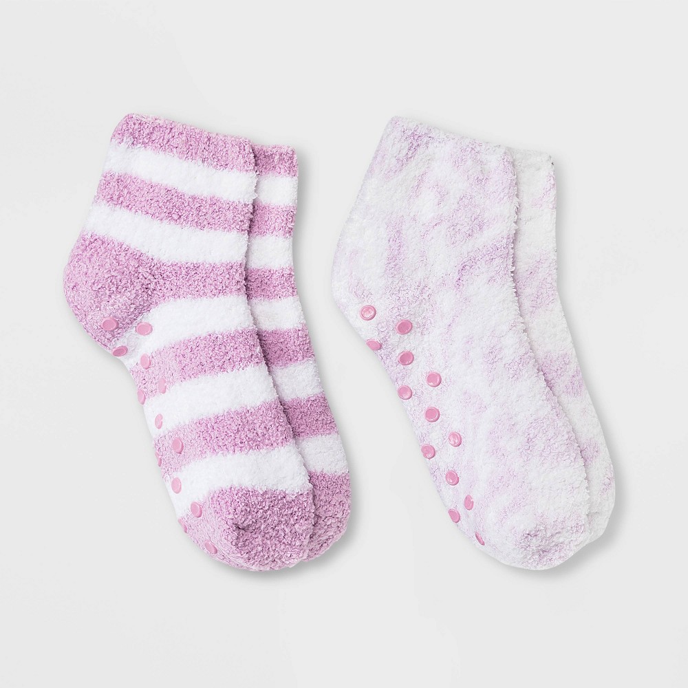 Kids' 2pk Cozy Ankle Socks - Cat & Jack Purple M/L