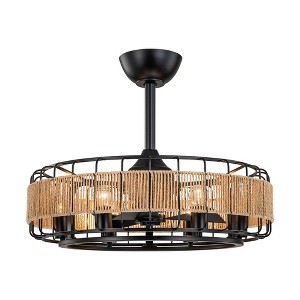C Cattleya 23 in. 6-Light Black Ceiling Fan with Paper Rope Shade and Remote Control - 1 of 4