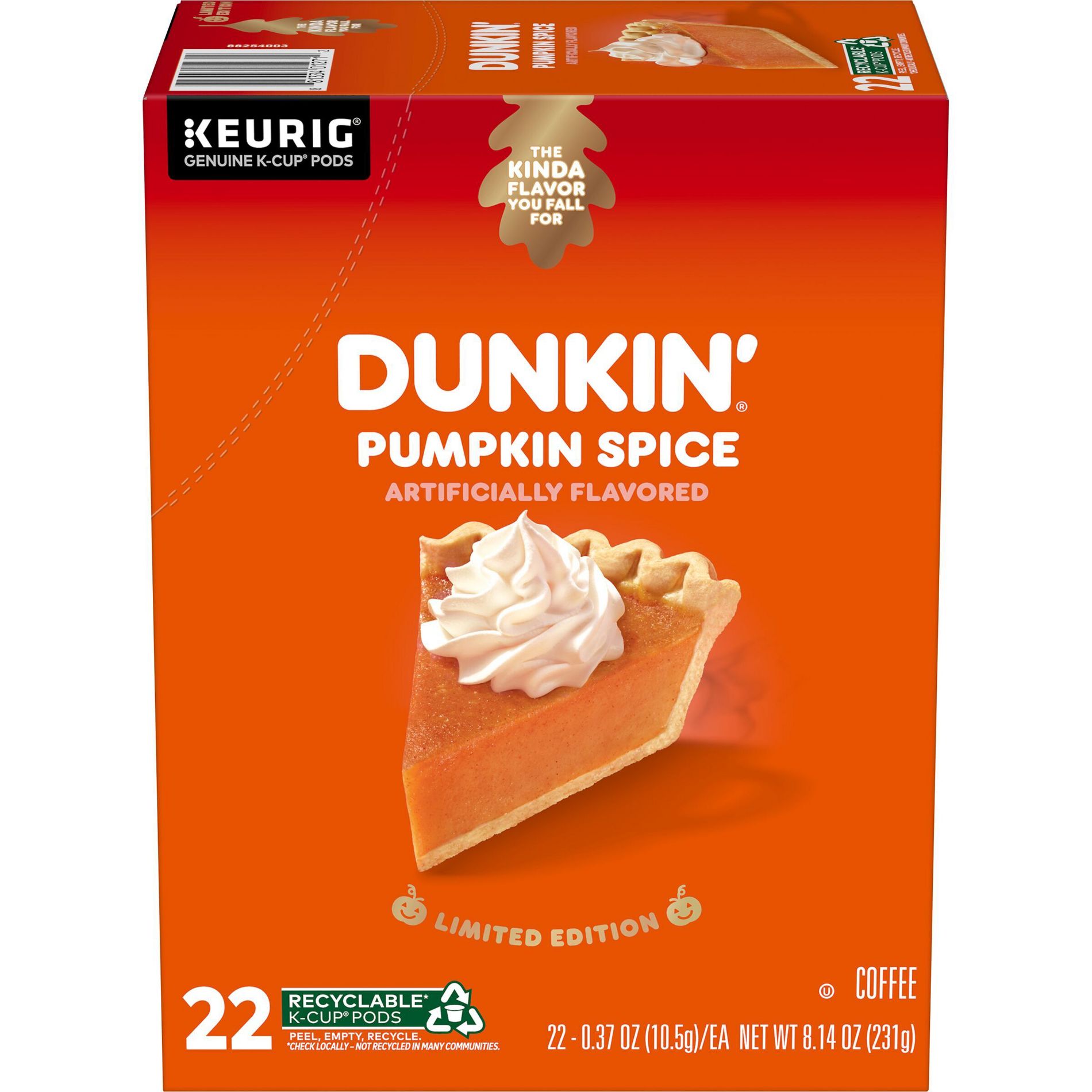 Dunkin' Pumpkin Spice Flavored Medium Roast Coffee Keurig K-Cup Pods - 22ct