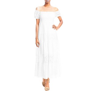 Anna-Kaci Women's Boho Convertible Cap Sleeve Off-Shoulder Lace Detail Smocked Maxi Dress - 1 of 4