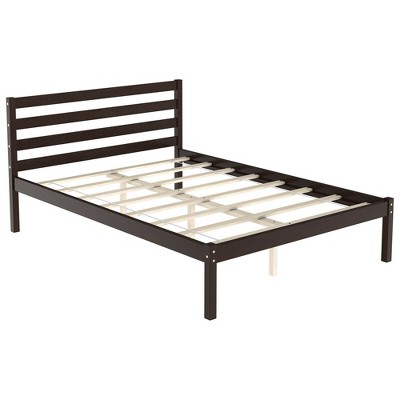 Costway Full Wood Platform Bed Frame Headboard Slat Support Mattress Foundation