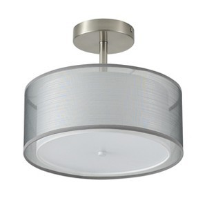 Modern Semi Flush Mount Ceiling Light with Brushed Nickel Base and Drum Fabric Shade for Bedroom - 1 of 4