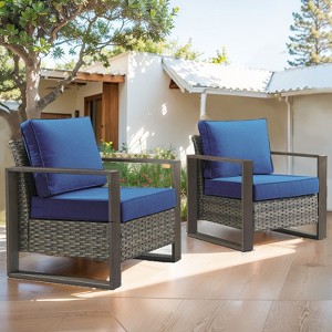Wicker Patio Chairs Set of 2,Oversize Outdoor Patio Chairs with High Backrest Metal Armrest, All Weather PE Rattan Outdoor Seating for Porch Backyard - 1 of 4