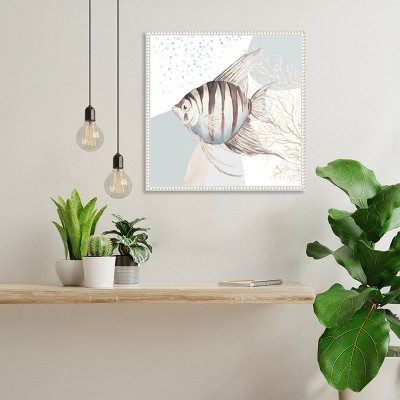 Ocean Oasis Bubbles Striped Fish Canvas Wall Art with White Frame