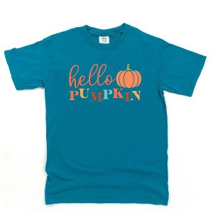 Simply Sage Market Women's Cursive Hello Pumpkin Short Sleeve Garment Dyed Tee - 1 of 2