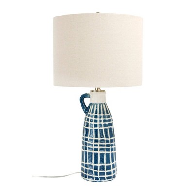 Stoneware Table Lamp with Embossed Grid Pattern - 3R Studios