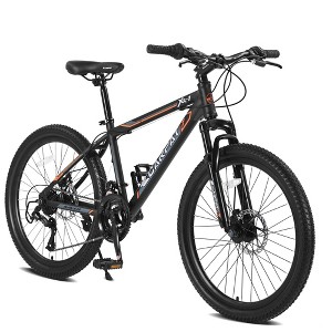 VASIP 24'' Mountain Bike for Boys & Girls,Shimano 21-Speed & Dual Disc Brakes,Steel Frame with Front Suspension for MTB Trails,Gray - 1 of 4
