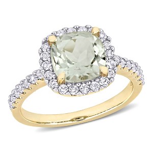 EVERLY JEWELRY | Yellow Plated Sterling Silver Cushion-Cut Gemstone Halo Ring– Multiple Gemstone Options - 1 of 4