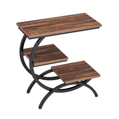 SEVOBAL End Tables Three Tier Industrial Side Table with Rustic Wood and Metal Frame for Living Room Bedroom , Rustic Brown, 26.38"*30.31"*4.53"