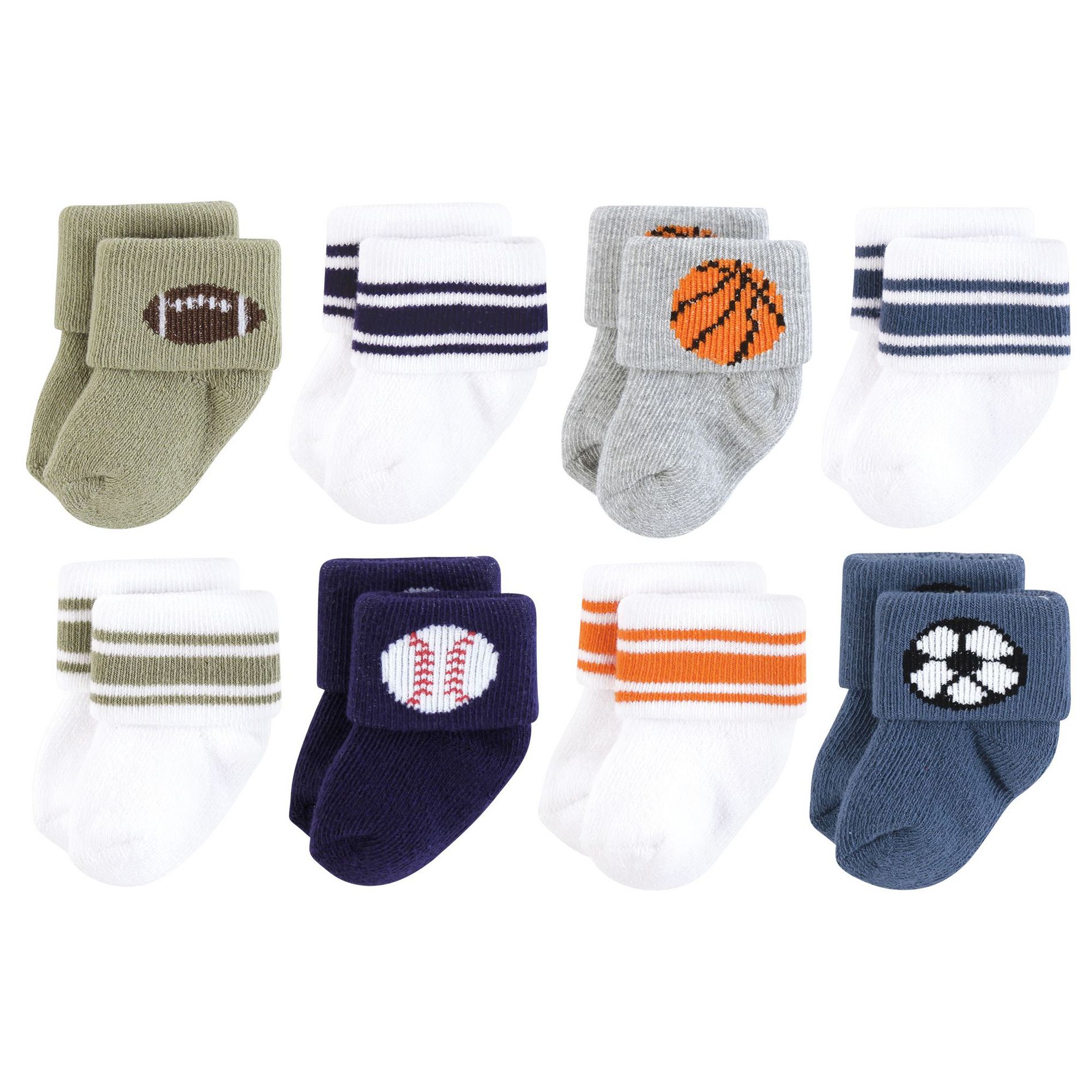 Hudson Baby Infant Boys Cotton Rich Newborn and Terry Socks 8-Pack, Sports