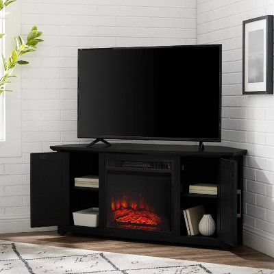 Black Corner TV Stand with Fireplace and Cabinets