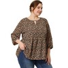 Agnes Orinda Women's Plus Size Floral Retro Keyhole Neck Lantern Summer Babydoll Blouses - 3 of 4