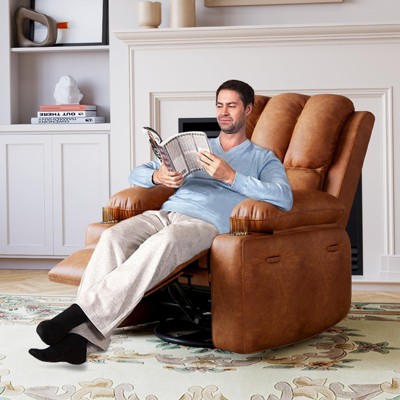 Leather Recliner Chair, Manual Recliner w/Comfortable Arms and Cup Holders for Living Room CF8011