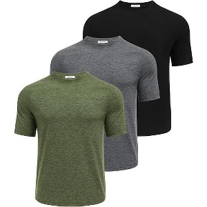 Pinspark Men's 3 Pack Workout Shirts - Quick Dry Gym Athletic Shirts Moisture Wicking Short Sleeve T Shirts Black/Medium Gray/Army Green S - 1 of 4