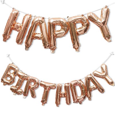 Sparkle and Bash "Happy Birthday" Balloons Banner for Party Decorations (16 in, Rose Gold Foil)