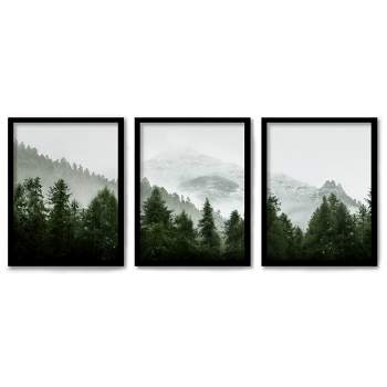 Americanflat Botanical Landscape (Set Of 3) Triptych Wall Art Green Mountain Mural By Tanya Shumkina - Set Of 3 Framed Prints