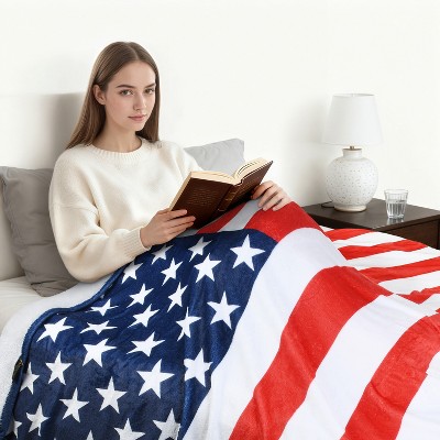 Tirrinia US Flag Fleece Throw Blanket, Super Soft Cozy Fleece Plush Throw TV Blanket, Patriotic Living Room Decor Blanket for Memorial Day July 4th