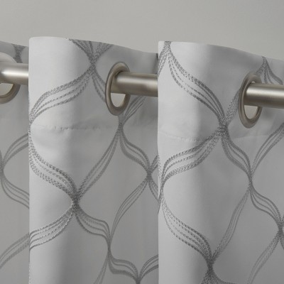 White Embroidered Blackout Grommet Curtain Panels, 52" x 63"