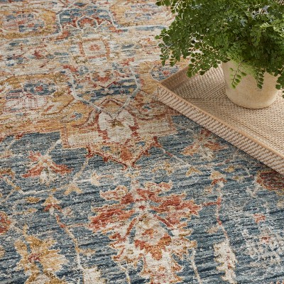 Ivory Blue Petra Vintage-Inspired Rectangular Area Rug, 9'3" x 12'7"