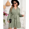Clearlove Women's Plus Size Dresses Buttons Belted Long Sleeves Casual Midi Dress - 2 of 4