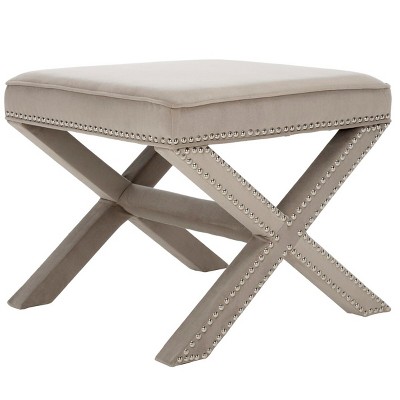 Palmer 22" Gray Cotton Upholstered Ottoman with Nail Heads