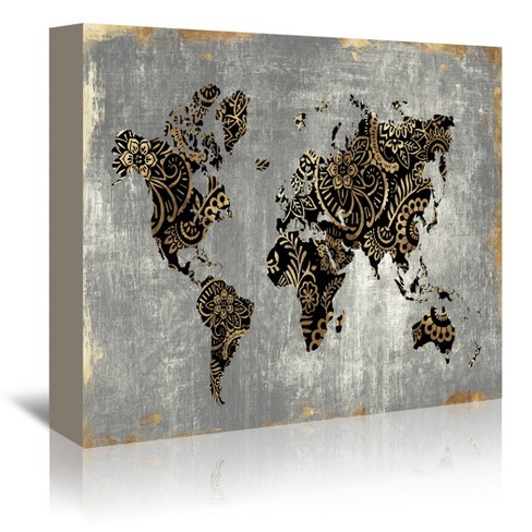 Americanflat Vintage Gold World Map By Pi Creative Art Unframed Canvas ...