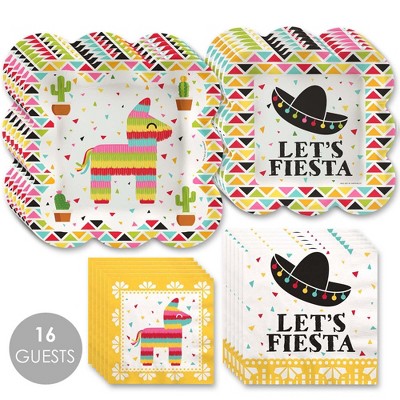 Big Dot of Happiness Let's Fiesta - Mexican Fiesta Tableware Plates and Napkins - Bundle for 16