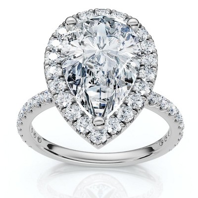 Pompeii3 Certified 2 1/3Ct Pear Diamond Engagement Ring Halo 14k Gold or Pt Lab Created