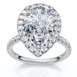 Pompeii3 Certified 2 1/3Ct Pear Diamond Engagement Ring Halo 14k Gold or Pt Lab Created - 1 of 4