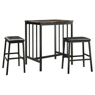 3pc Presidio Faux Marble Counter Height Dining Set Metal/Black - Inspire Q