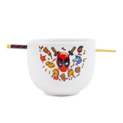 Silver Buffalo Marvel Deadpool Icons 20-Ounce Ramen Bowl and Chopstick Set