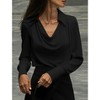 Coolmee Women's Elegant Cowl Neck Satin Blouse Casual Long Sleeve Office Work Shirt Silk Top - 2 of 4