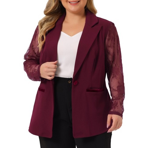 Agnes Orinda Women's Plus Size Work Fashion Notched Lapel Formal Blazer  Burgundy 4x : Target