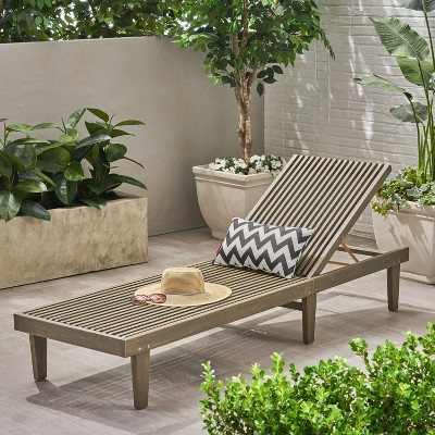 Gray Acacia Wood Adjustable Outdoor Chaise Lounge