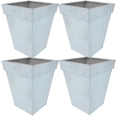 Sunnydaze Modern Decorative Indoor/Outdoor Galvanized Steel Planters for Planting Flowers, Plants, and Herbs - 13.75" Square - Mist - 4-Pack