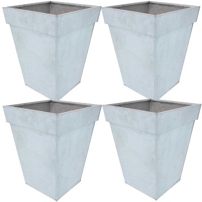 Sunnydaze Modern Decorative Indoor/Outdoor Galvanized Steel Planters for Planting Flowers, Plants, and Herbs - 13.75" Square - Mist - 4-Pack