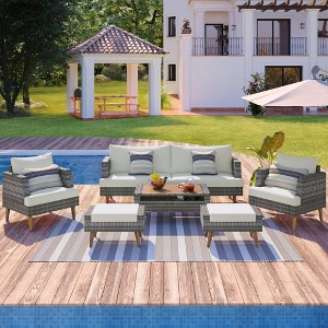 Whisen 6-Pieces All Weather PE Wicker Sofa Set, Outdoor Rattan sofa With Double Cushions - 1 of 4