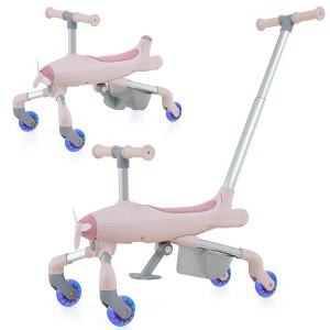 Costway 2-in-1 Kids Ride-on Push Car with LED Lighted Wheels Removable & Adjustable Handle Pink/Blue - 1 of 4