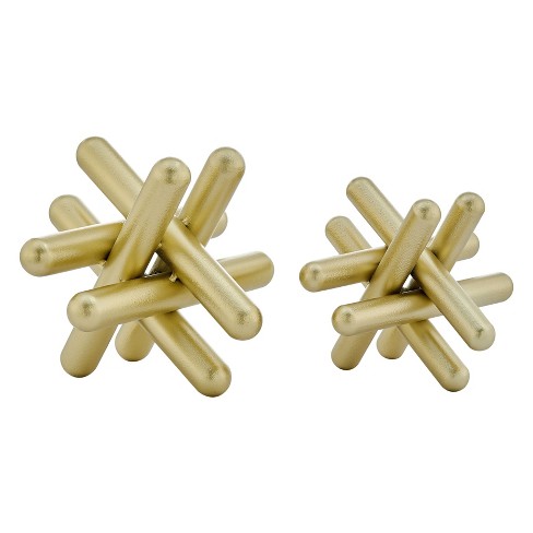 Danya B Small and Medium Abstract Gold Finish Textured Metal Geometric Sculptures - Set of 2 - image 1 of 4