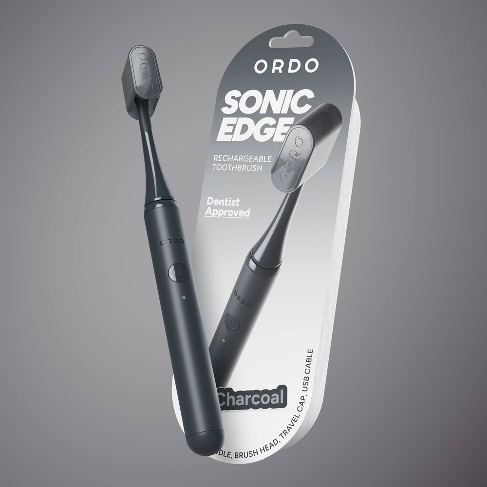 ORDO Sonic Edge Rechargeable Toothbrush - Charcoal: Medium Bristle, 9.61 Inch Height, Battery-Powered, Includes Brush Head
